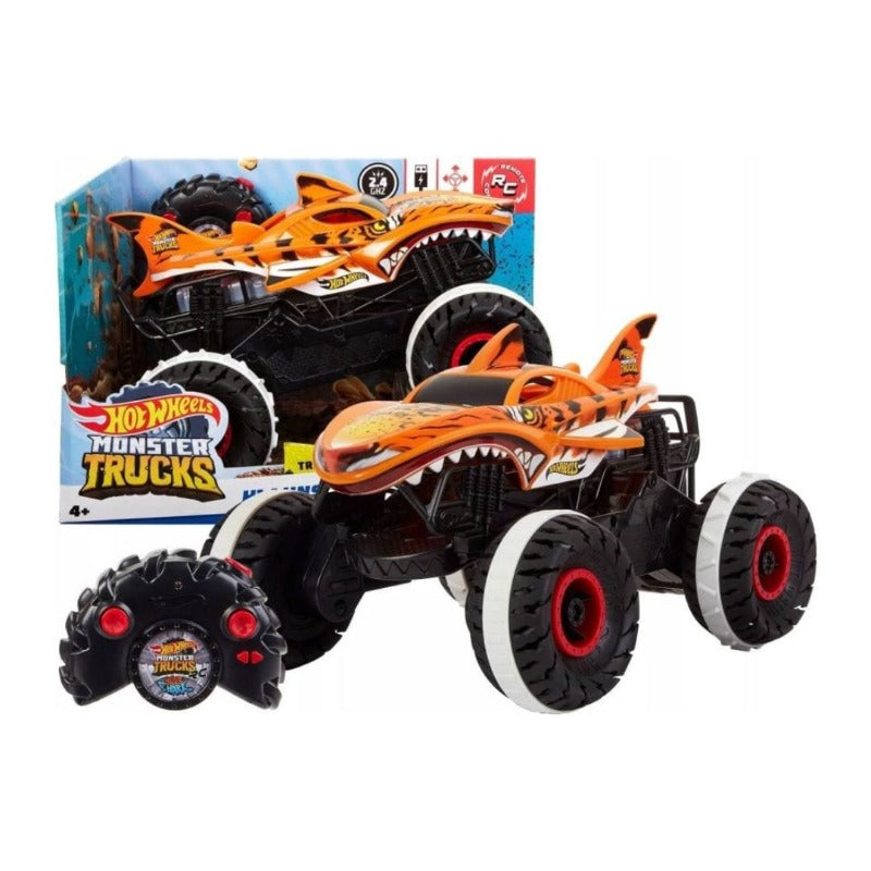 Giocattoli telecomandati Hot Wheels Monster Trucks Tiger Shark, Veicolo RC 4x4