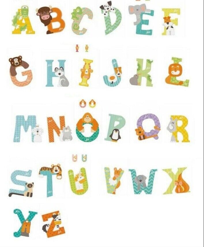 Giochi con l'alfabeto Sevi Alfabeto Animali, Lettere in Legno decorate a mano da 9,5 cm Sevi Alfabeto Clown, Lettere in Legno decorate a mano 