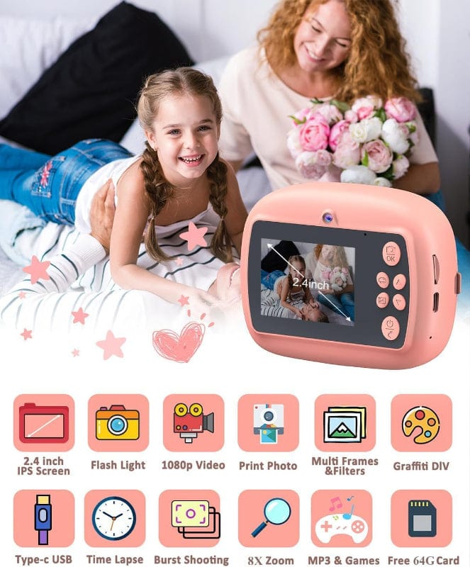 Dispositivi elettronici giocattolo Fotocamera Istantanea per Bambini con funzione Video, Selfie e Mp3 Fotocamera Istantanea per Bambini con funzione Video, Selfie e Mp3
