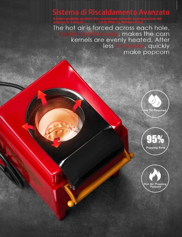 Elettrodomestici Divertenti Macchina per Popcorn Stile Retrò ad Aria Calda senza Olio 1200W - Aorlis Macchina per Popcorn Stile Retrò ad Aria Calda senza Olio 1200W - Aorlis