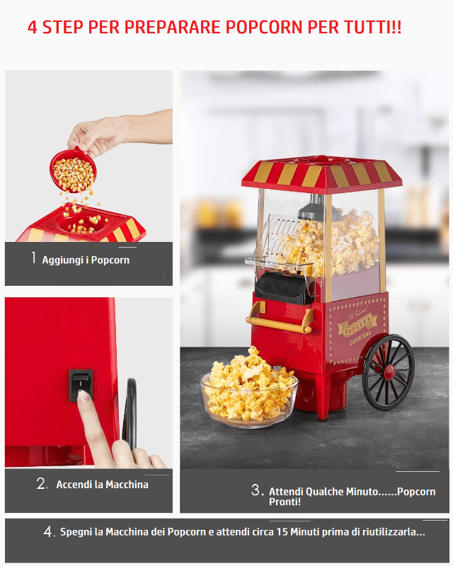 Elettrodomestici Divertenti Macchina per Popcorn Stile Retrò ad Aria Calda senza Olio 1200W - Aorlis Macchina per Popcorn Stile Retrò ad Aria Calda senza Olio 1200W - Aorlis