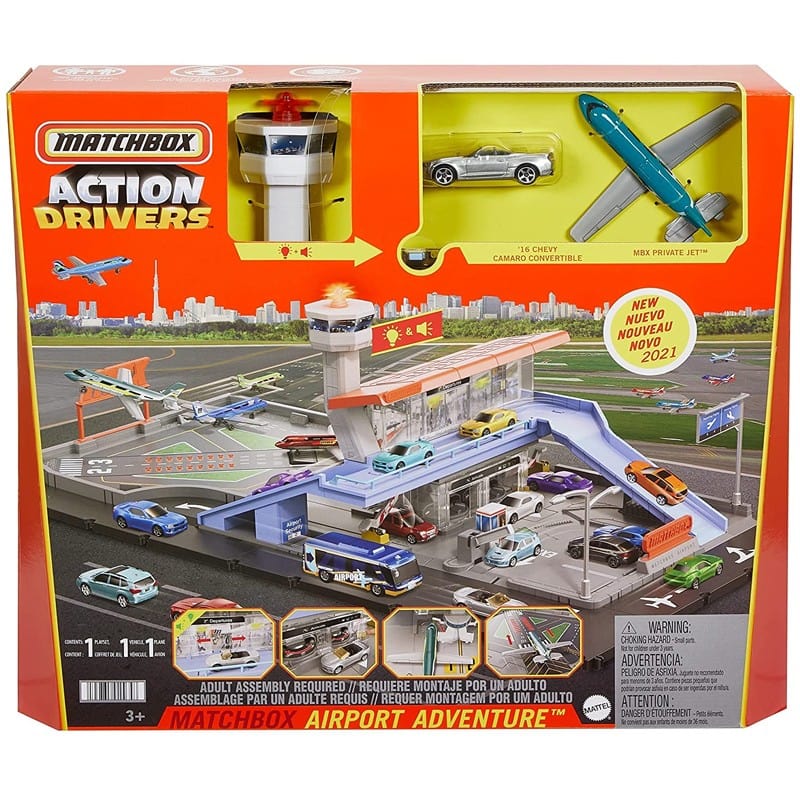 macchinine Matchbox Action, Playset Aeroporto con Luci, Suoni e Veicoli