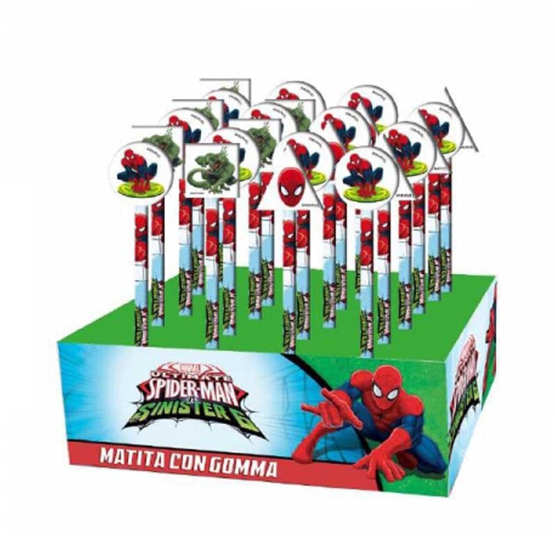 Party Matite con Gomma Spiderman Expo da 24pz Matite con Gomma Spiderman Expo da 24pz