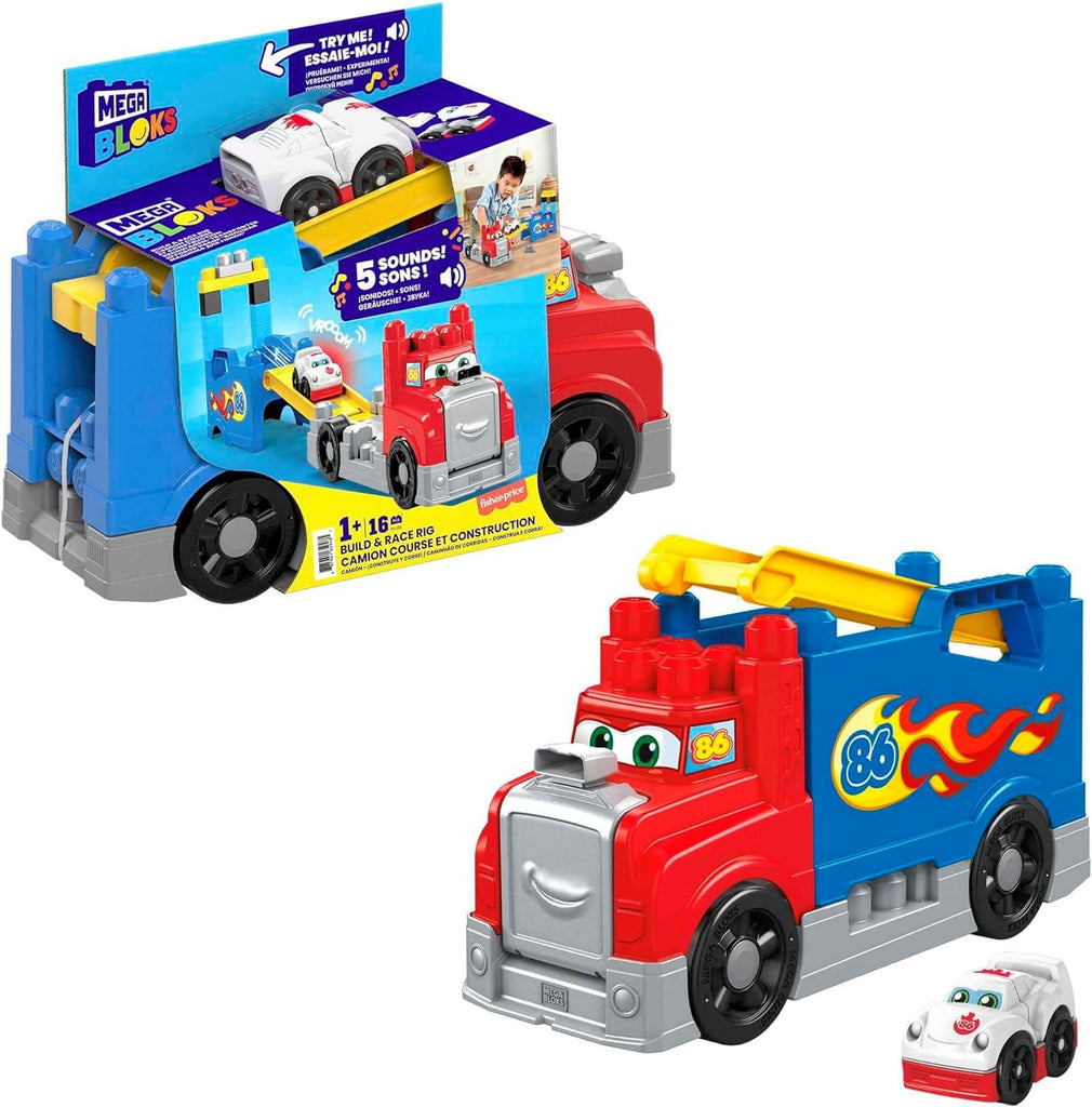 Costruzioni Mega Bloks - Camion monta e sfreccia con blocchi per costruire, suoni realistici e pista da corsa per Bambini 1+ Anni