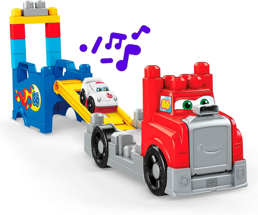 Costruzioni Mega Bloks - Camion monta e sfreccia con blocchi per costruire, suoni realistici e pista da corsa per Bambini 1+ Anni