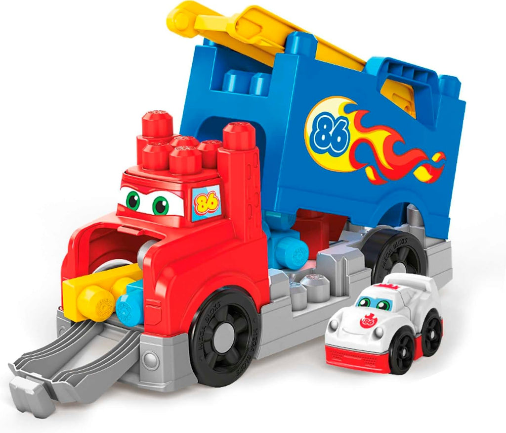 Costruzioni Mega Bloks - Camion monta e sfreccia con blocchi per costruire, suoni realistici e pista da corsa per Bambini 1+ Anni