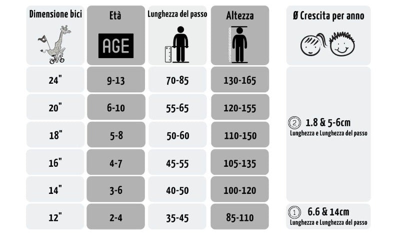 Misure Bicilette Bambini età e dimensioni
