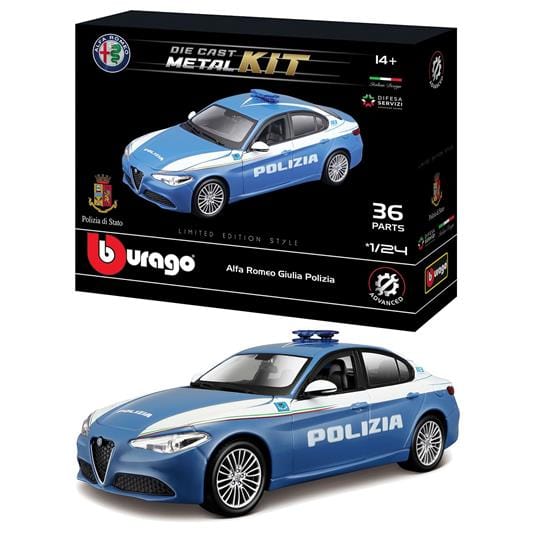 macchinine Bburago Alfa Romeo Giulia Polizia, Kit Die Cast in scala 1:24