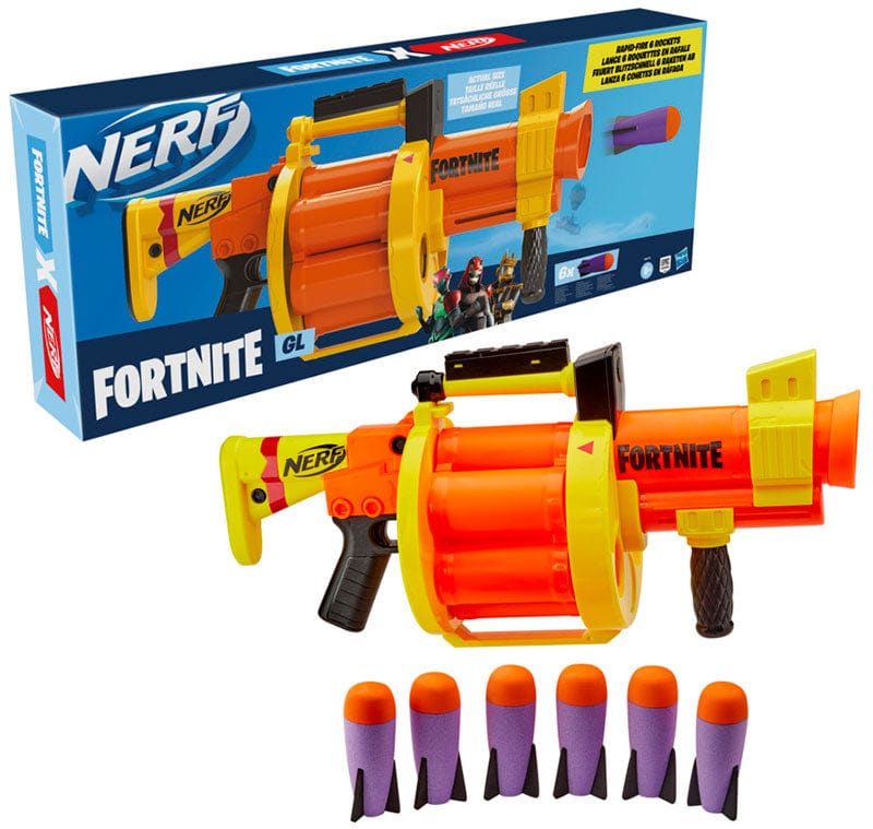 Gadget e armi giocattolo Nerf Fortnite GL, lanciarazzi con tamburo rotante Fortnite