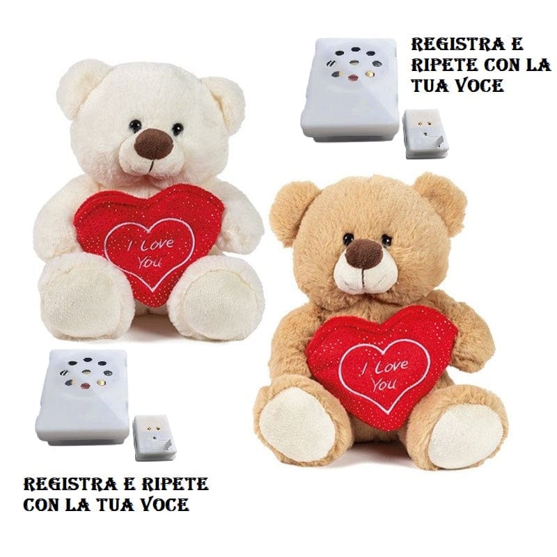 Peluche Orsetti con tasca a forma di Cuore 25cm + Meccanismo che Registra e Ripete il tuo Messaggio Orsetti con tasca a forma di Cuore 25cm che Registra e Ripete il tuo Messaggio