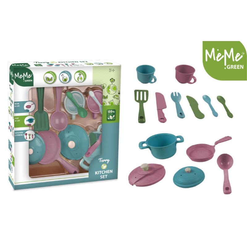 Cucine e cibi giocattolo Set Cucina con Padelle e accessori in Bioplastica - Meme Green Set Cucina con Padelle e accessori in Bioplastica - Meme Green