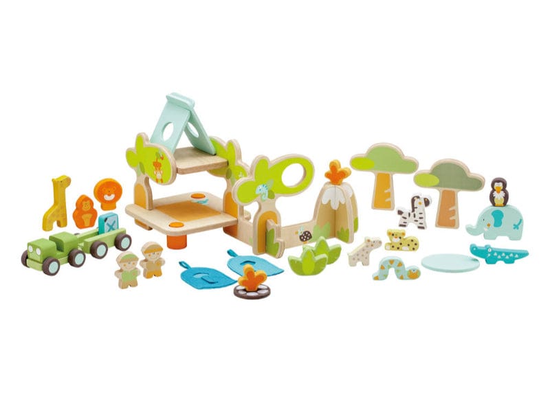 Costruzioni Playset Safari in Legno per Bambini che Include veicolo e Elementi Colorati - Sevi Playset Safari in Legno per Bambini che Include veicolo e Elementi Colorati - Sevi