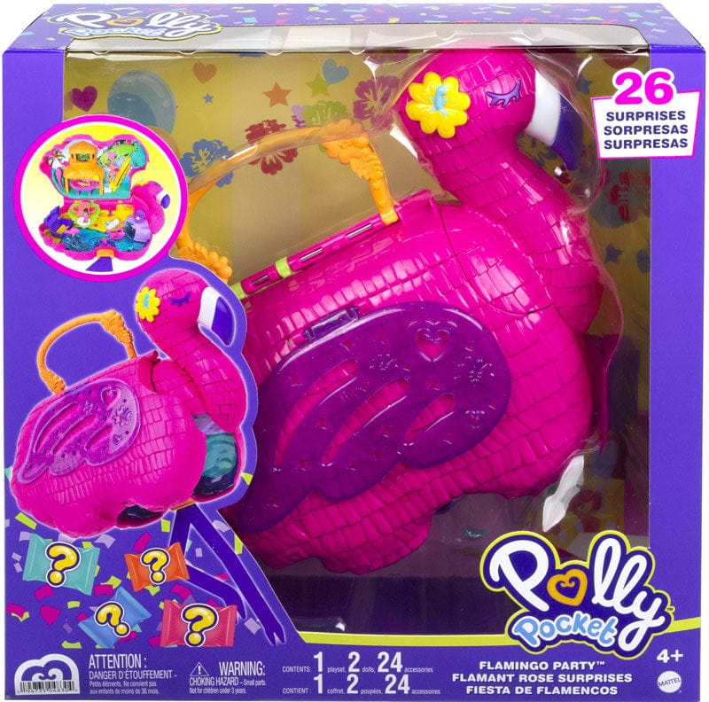 Bambole Polly Pocket, Fenicottero Rosa Mega Pignatta Party con 26 Sorprese