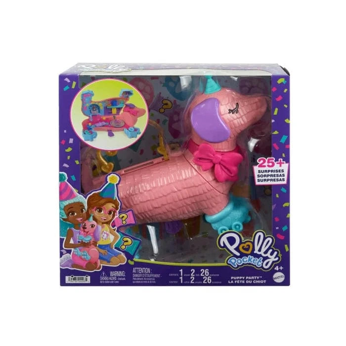 Bambole Polly Pocket Festa dei Cuccioli con 25 Sorprese e due micro bambole Polly Pocket, Lama Pignatta Party con 25 Sorprese