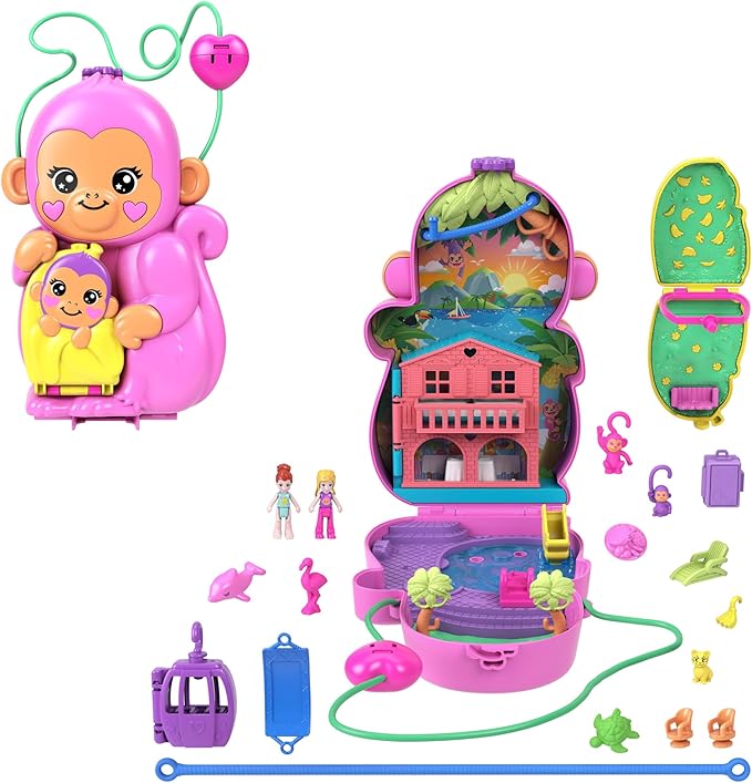 Playset Polly Pocket Borsetta Momma Monkey e Baby Playset 2 in 1 Polly Pocket Borsetta Momma Monkey e Baby Playset 2 in 1