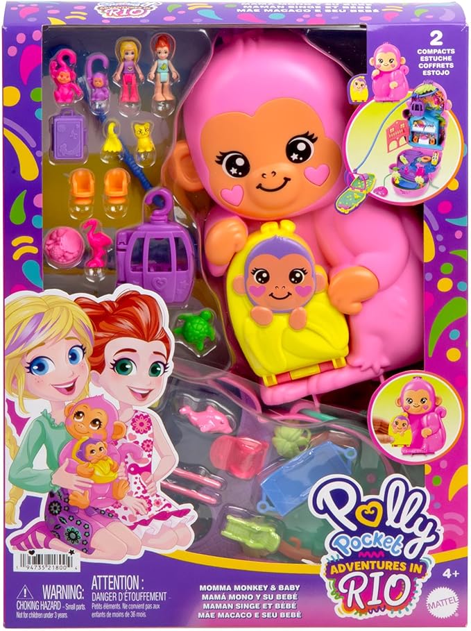 Playset Polly Pocket Borsetta Momma Monkey e Baby Playset 2 in 1 Polly Pocket Borsetta Momma Monkey e Baby Playset 2 in 1