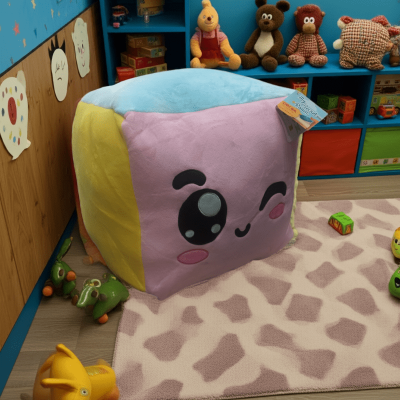 Peluche Pouf in Peluche per Bambini, Poltroncina Cubo Funny 45x45cm Pouf in Peluche per Bambini, Poltroncina Cubo Funny 45x45cm