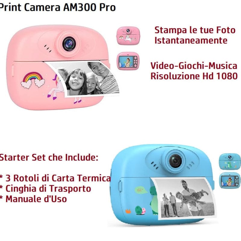 Dispositivi elettronici giocattolo Fotocamera Istantanea per Bambini con funzione Video, Selfie e Mp3 Fotocamera Istantanea per Bambini con funzione Video, Selfie e Mp3