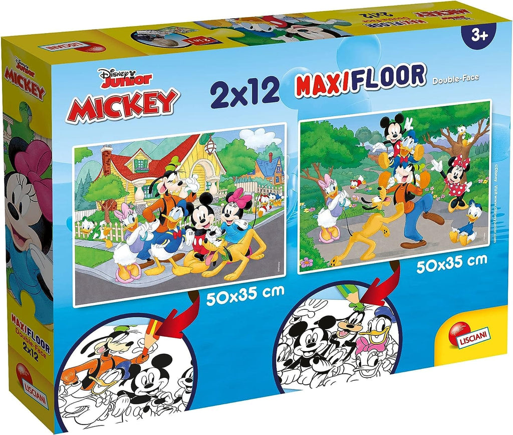 Puzzle Puzzle Disney Mickey 2 x 12 Tessere Grandi con lato Colorabile