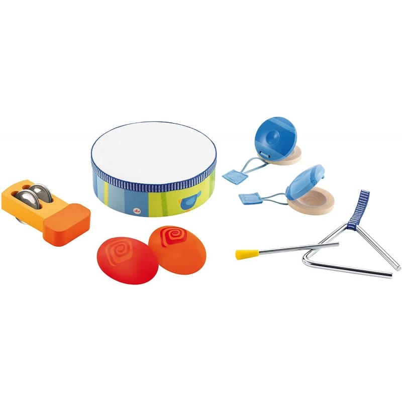 Sonagli Sevi Gioco Percussioni in Legno, set 5 pezzi +18Mesi Maracas in Legno Sevi set 2 Pezzi + 10 Mesi
