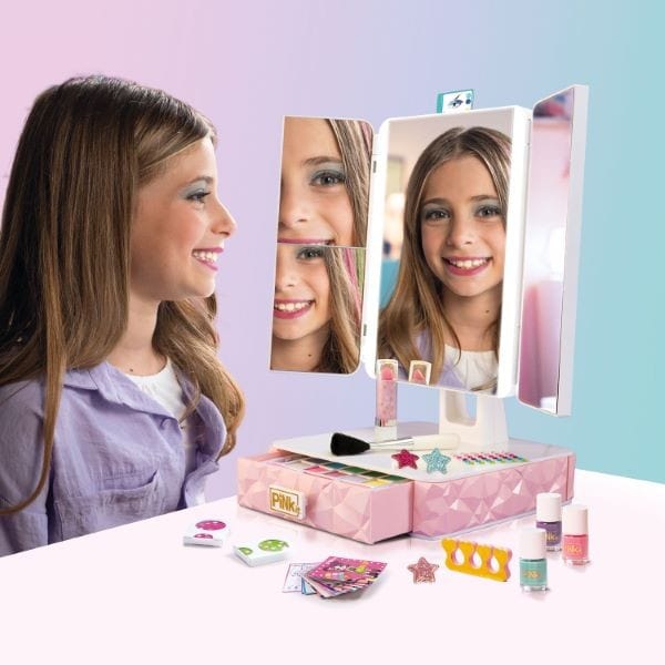 Trousse Pink It Specchiera Interattiva Smart Vanity, Interattiva con Voce Guida e schede Make up Pink It Specchiera Interattiva Smart Vanity, Voce Guida e schede Make up