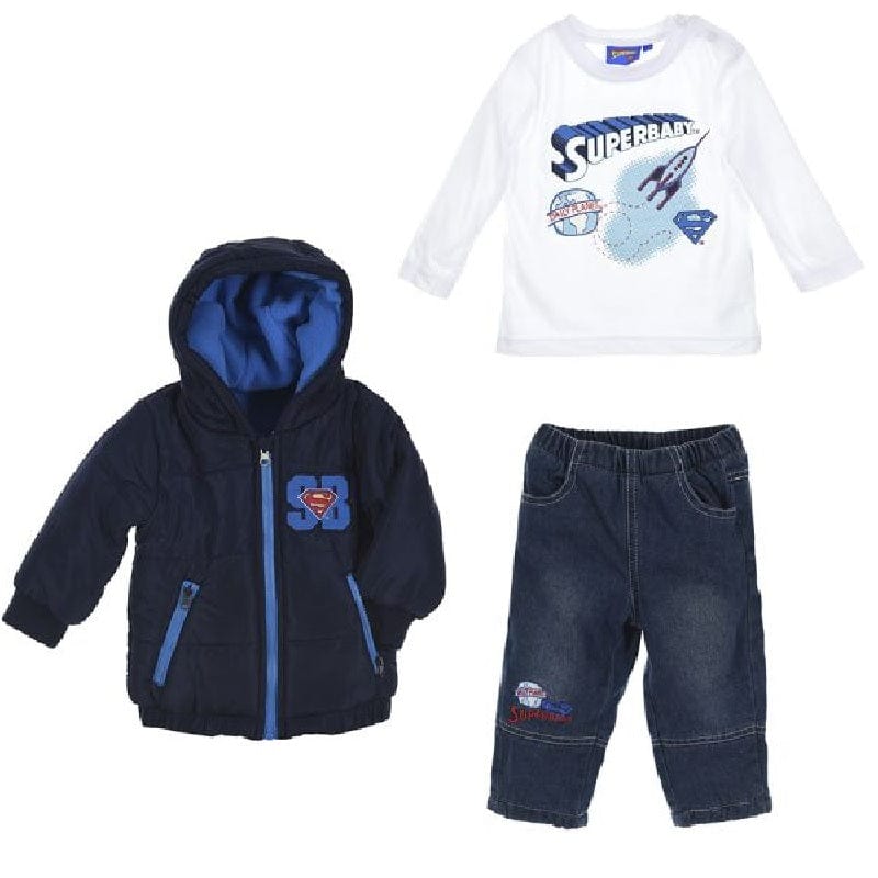 Abbigliamento Superman Baby Completo 3 pezzi- Giubbotto, Maglia e Jeans Felpato