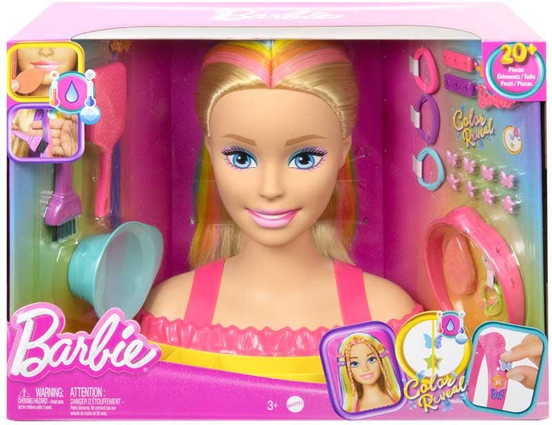Bambole Barbie Super Chioma Hairstyle Capelli Arcobaleno, Testa da Pettinare e truccare con accessori Color Reveal HMD78 Barbie Super Chioma Hairstyle Capelli Arcobaleno, Testa da Pettinare 