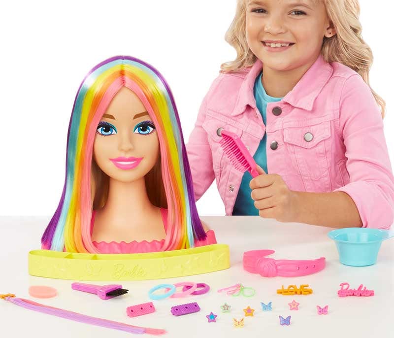 Bambole Barbie Super Chioma Hairstyle Capelli Arcobaleno, Testa da Pettinare e truccare con accessori Color Reveal HMD78 Barbie Super Chioma Hairstyle Capelli Arcobaleno, Testa da Pettinare 