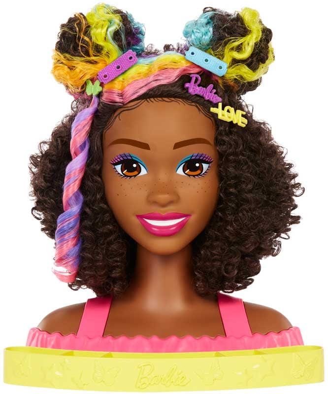 Bambole Barbie Super Chioma Arcobaleno Capelli Ricci Castano, Testa da Pettinare e truccare con accessori Color Reveal HMD79 Barbie Super Chioma Hairstyle Capelli Arcobaleno, Testa da Pettinare 