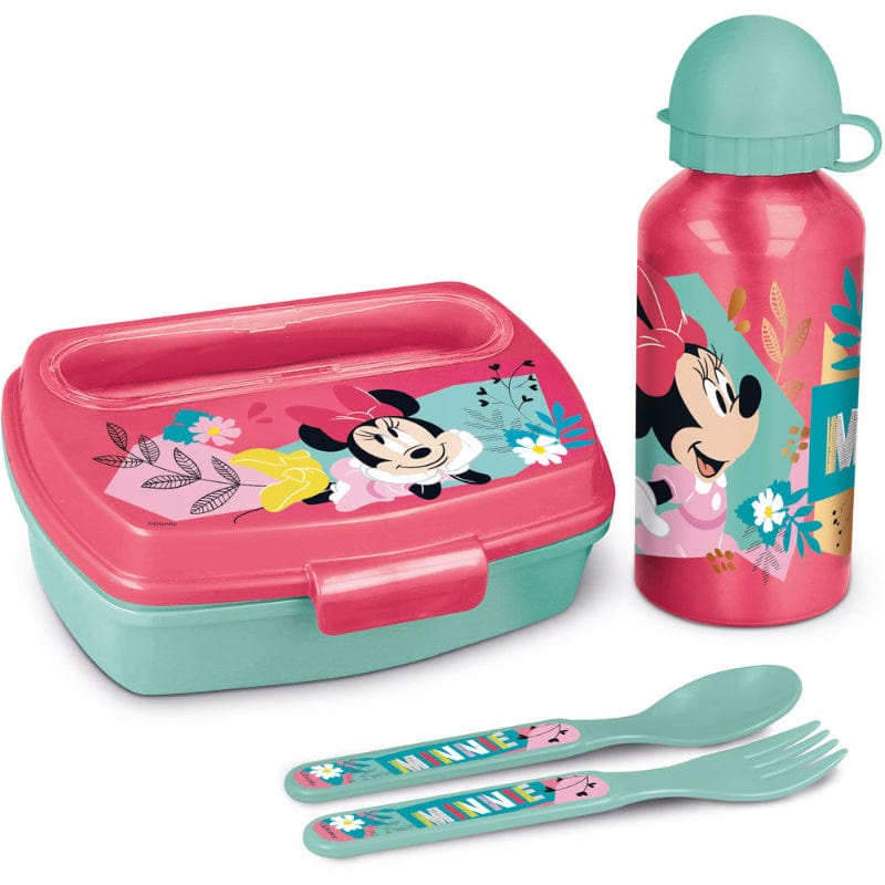 Borse e contenitori porta pranzo Set Portamerenda e Borraccia Minnie Mouse in Alluminio, include Posate Set Portamerenda e Borraccia Minnie Mouse in Alluminio, include Posate