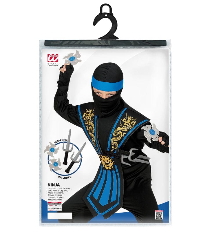 Costume Carnevale Costume di Carnevale Ninja Blu con Armi Taglie da 4 a 10 Anni Costume di Carnevale Ninja Blu con Armi Taglie da 4 a 10 Anni