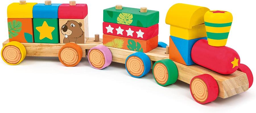 Costruzioni Trenino in Legno in Legno per Bambini con cubetti Colorati - Sevi