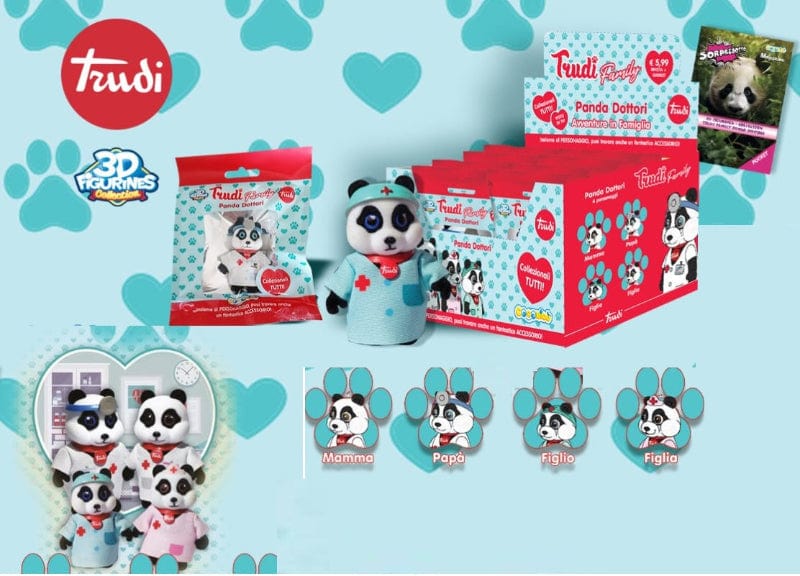 Bambole, playset e giocattoli Trudi Family, Animali floccati in blister singolo Panda Dottori- Elefanti Pompieri Trudi Family, Animali floccati in blister singolo Panda Dottori- Elefanti Pompieri