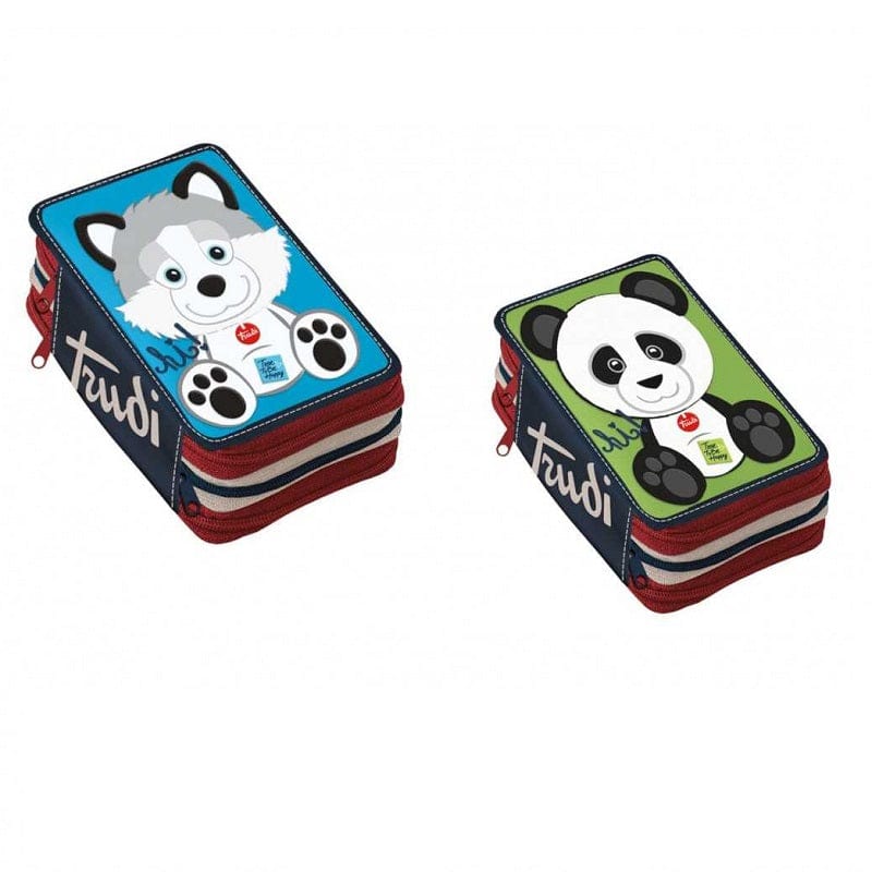 Astuccio Astuccio 3 scomparti Trudi, Portacolori tre Zip Panda - Husky