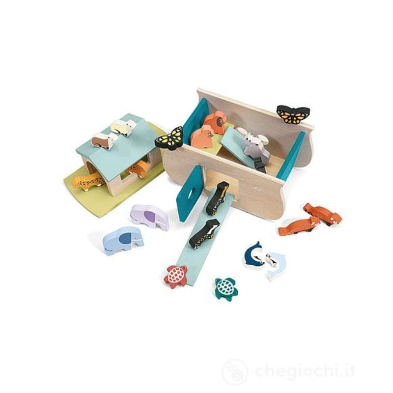 Giocattoli in Legno Nuova Arca di Noè in legno, playset con Animali 24 Pezzi Nuova Arca di Noè in legno, playset con Animali 24 Pezzi