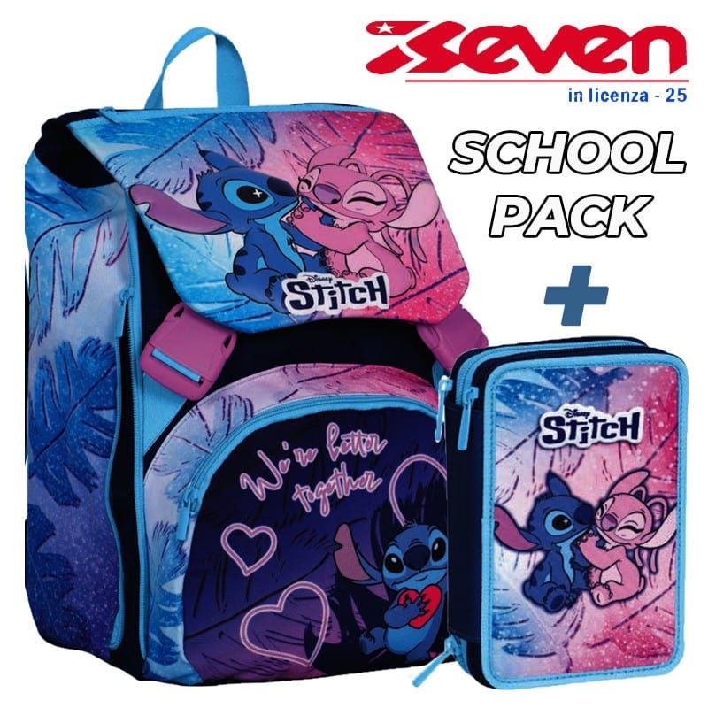 Zaini Zaino Scuola Stitch + Astuccio 3 Zip (Promo Pack 2025) - Seven Zaino Scuola Stitch + Astuccio 3 Zip (Promo Pack 2025) - Seven