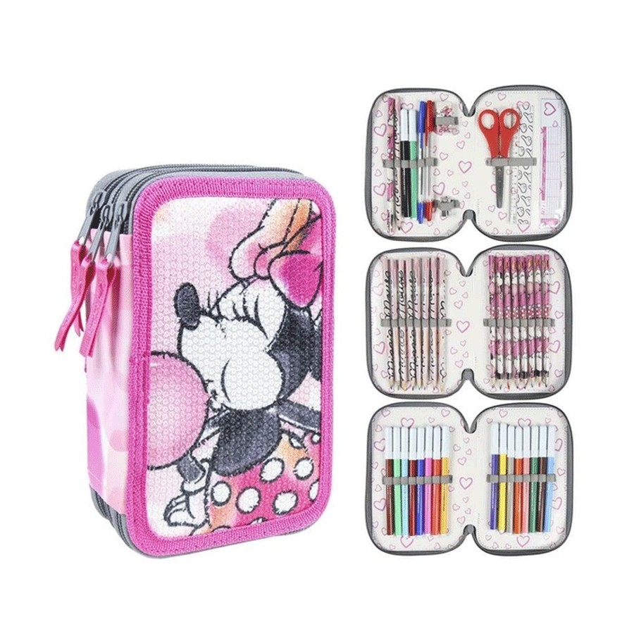 Astuccio Astuccio 3 scomparti Minnie, Portacolori tre Zip Topolina Disney
