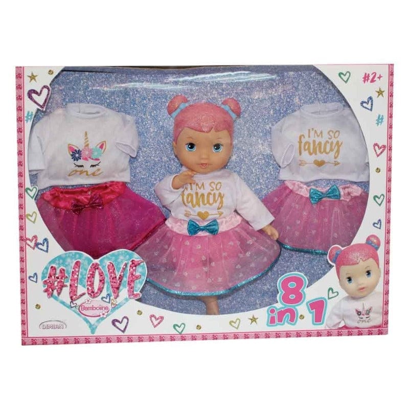 Bambole Bambola 38 cm Love 8 in 1, Bambolotto con Vestiti di Ricambio e Set Pappa