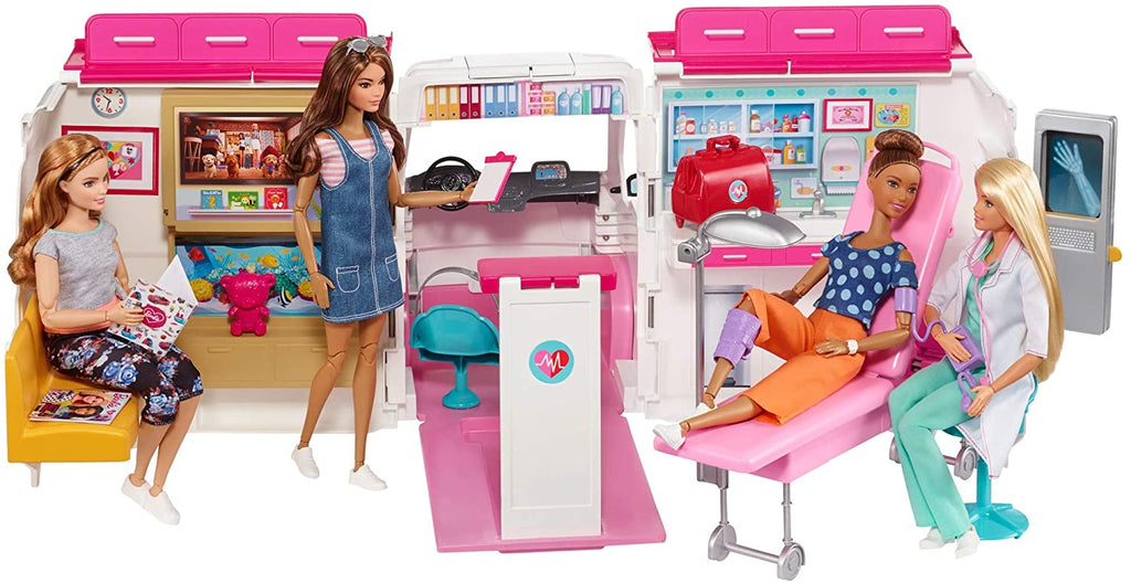 Barbie Ambulanza, Trasformabile in Clinica Mobile con 3 Stanze e Tanti Accessori - The Toys Store