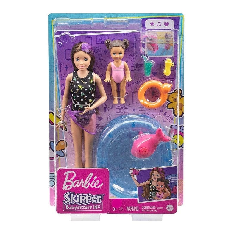 Bambole Barbie Babysitter Skipper con piscina