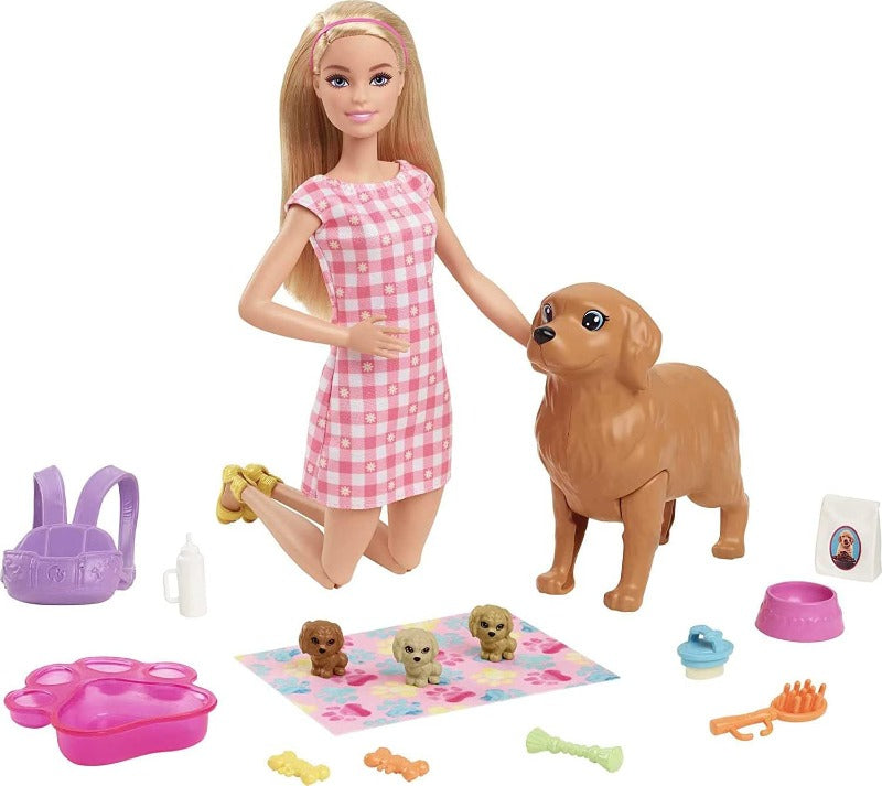 bambole Barbie Veterinaria con Cagnolina Incinta, 3 Cuccioli Appena Nati