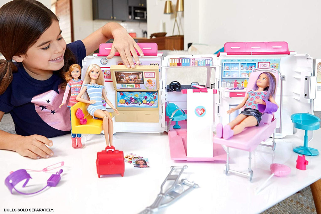 Barbie Ambulanza, Trasformabile in Clinica Mobile con 3 Stanze e Tanti Accessori - The Toys Store