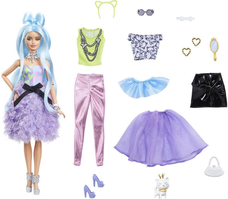 Barbie Barbie Extra dai Capelli Azzurri con Gattino e Tanti Accessori alla Moda Barbie Extra dai Capelli Azzurri con Gattino e 30 Accessori 