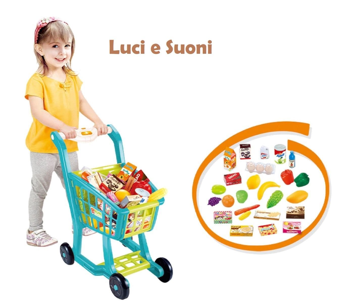 Carrello Spesa con Luci, Suoni e Alimenti Giocattolo – The Toys Store