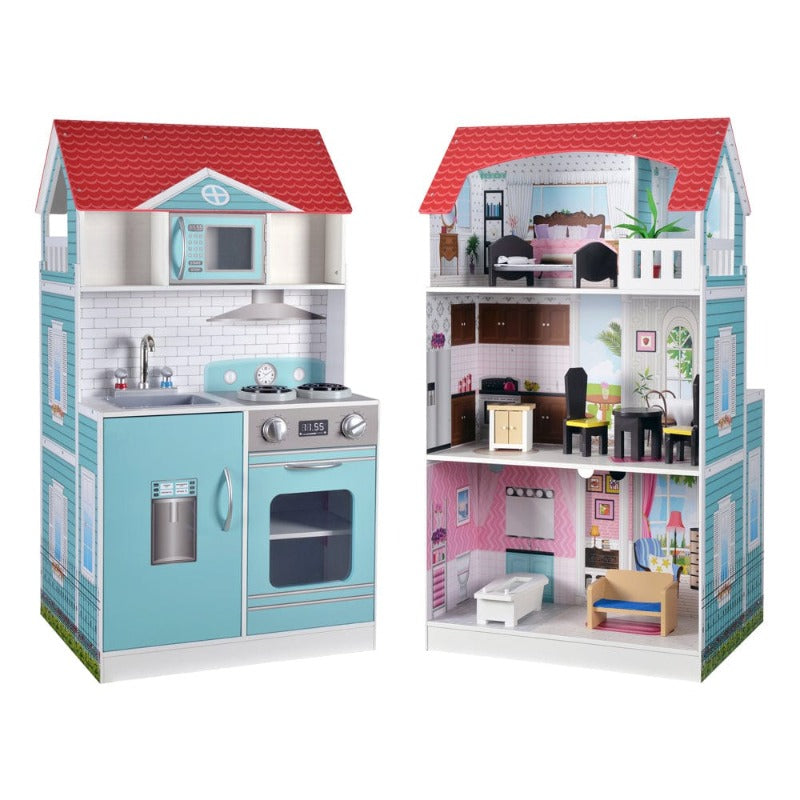 Giochi d'Imitazione Cucina in Legno e Casa delle Bambole Gigante, Altezza 107cm