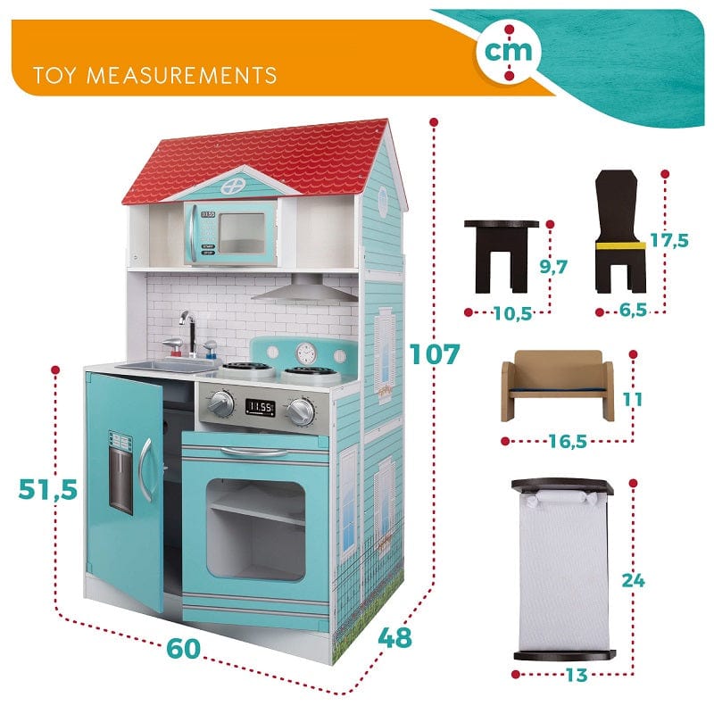 Giochi d'Imitazione Cucina in Legno e Casa delle Bambole Gigante, Altezza 107cm