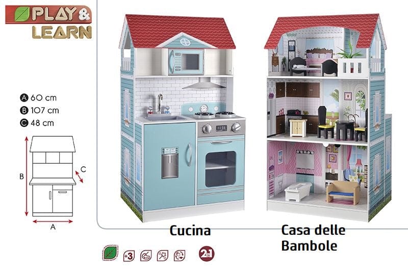 Giochi d'Imitazione Cucina in Legno e Casa delle Bambole Gigante, Altezza 107cm