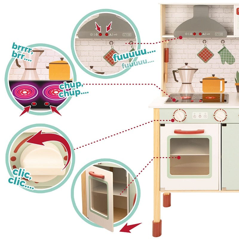 Giochi d'Imitazione Cucina in Legno Giocattolo per Bambini - Cucina Luci e Suoni alta 104 cm