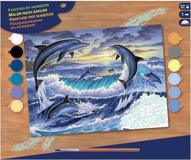 Colora e Decora Dipingere con Numeri a tema Delfini 40x30cm