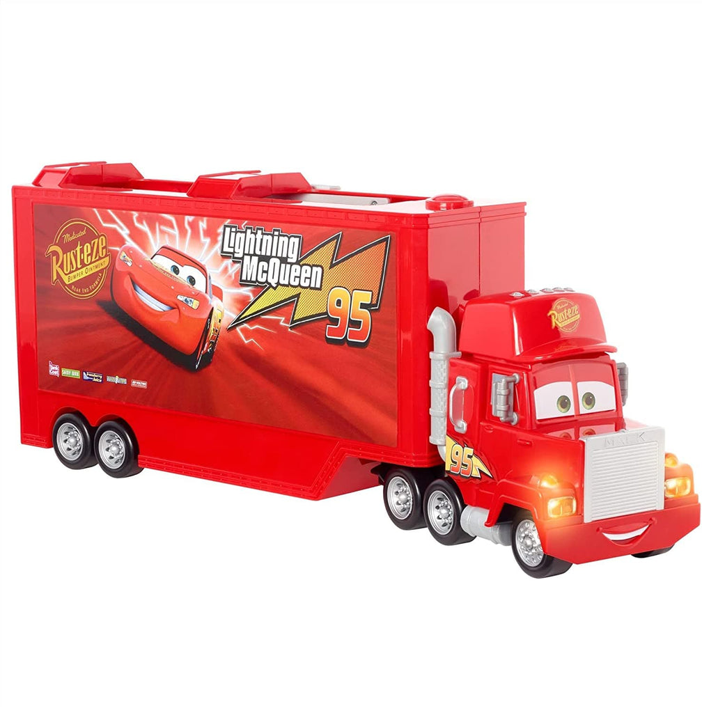 camion giocattolo Disney Cars Camion Mack Autotrasportatore di Saetta McQueen da 43cm con Luci e Suoni Disney Cars Camion Mack Autotrasportatore di Saetta McQueen 